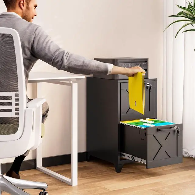 Alt view image 2 of 6 - File Cabinet with Lock Vertical Filing Storage Cabinet Office Home Steel for Letter Size File Cabinet Locked,Assembly Required (Black, 2 Drawers-Metal Leg)