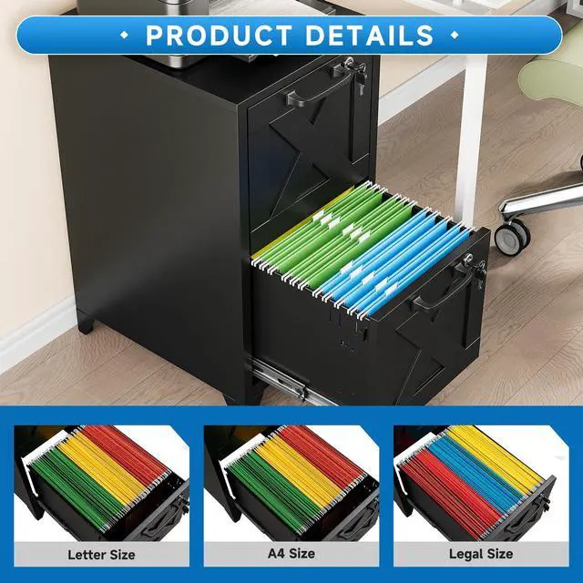 Alt view image 4 of 6 - File Cabinet with Lock Vertical Filing Storage Cabinet Office Home Steel for Letter Size File Cabinet Locked,Assembly Required (Black, 2 Drawers-Metal Leg)