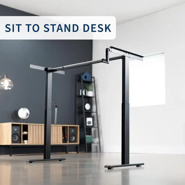Alt view image 4 of 7 - Black Manual Height Adjustable Stand Up Desk Frame with Hand Crank System, Ergonomic Standing 2 Leg Workstation, DESK-V101M