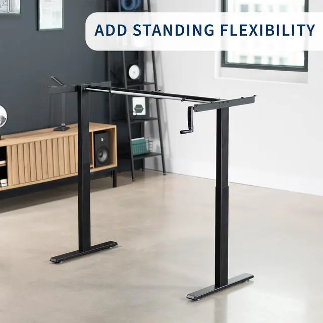 Alt view image 6 of 7 - Black Manual Height Adjustable Stand Up Desk Frame with Hand Crank System, Ergonomic Standing 2 Leg Workstation, DESK-V101M