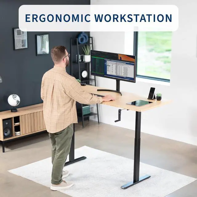Alt view image 5 of 7 - Black Manual Height Adjustable Stand Up Desk Frame with Hand Crank System, Ergonomic Standing 2 Leg Workstation, DESK-V101M