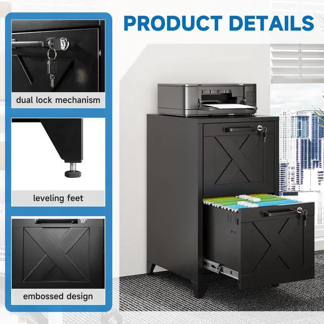 Alt view image 6 of 6 - File Cabinet with Lock Vertical Filing Storage Cabinet Office Home Steel for Letter Size File Cabinet Locked,Assembly Required (Black, 2 Drawers-Metal Leg)
