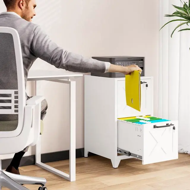 Alt view image 2 of 7 - File Cabinet with Lock Vertical Filing Storage Cabinet Office Home Steel for Letter Size File Cabinet Locked,Assembly Required (White, 2 Drawers-Metal Leg)