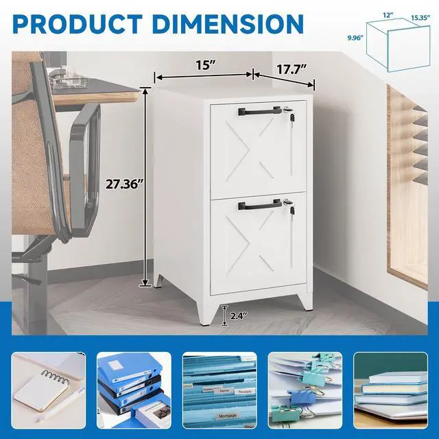 Alt view image 3 of 7 - File Cabinet with Lock Vertical Filing Storage Cabinet Office Home Steel for Letter Size File Cabinet Locked,Assembly Required (White, 2 Drawers-Metal Leg)