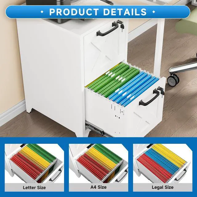 Alt view image 4 of 7 - File Cabinet with Lock Vertical Filing Storage Cabinet Office Home Steel for Letter Size File Cabinet Locked,Assembly Required (White, 2 Drawers-Metal Leg)