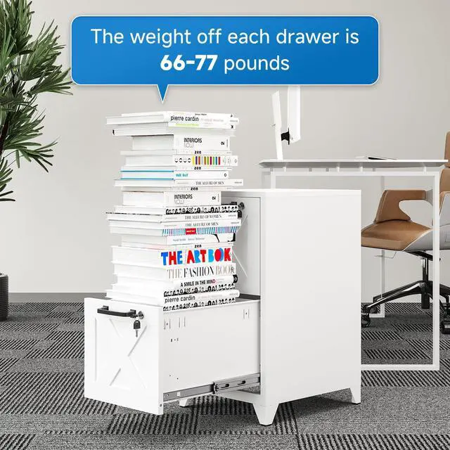 Alt view image 7 of 7 - File Cabinet with Lock Vertical Filing Storage Cabinet Office Home Steel for Letter Size File Cabinet Locked,Assembly Required (White, 2 Drawers-Metal Leg)