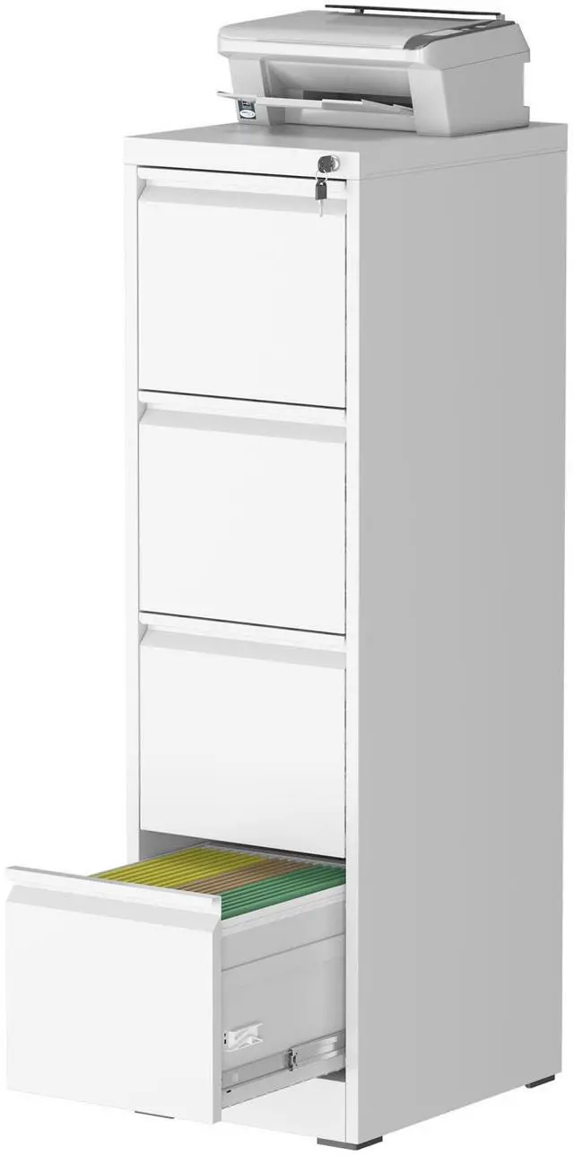 Main image of File Cabinet, 4 Drawer File Cabinet with Lock, Steel Vertical Filing Cabinets for Home Office, Heavy Duty File Storage Cabinet for Legal/Letter/A4 Documents, Easy to Assemble, White