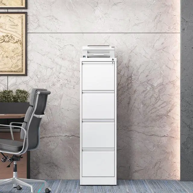 Alt view image 2 of 7 - File Cabinet, 4 Drawer File Cabinet with Lock, Steel Vertical Filing Cabinets for Home Office, Heavy Duty File Storage Cabinet for Legal/Letter/A4 Documents, Easy to Assemble, White