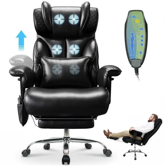 Main image of Massage Office Chair with 6 Point Vibration, Foot Rest and Adjustable Armrests 500lbs Ergonomic Executive Home Office Desk Chairs for Big and Tall Heavy Duty People