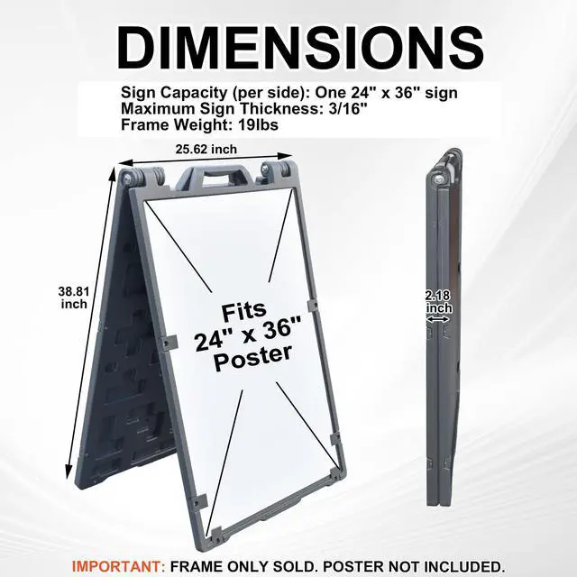 Alt view image 4 of 6 - 24"x36" A Frame Sign Stand, Double-Sided Heavy Duty Outdoor Large Signboard Portable Folding Poster Frame with Sand Fill Holes, Weather Resistant for Store, Cafés, Weddings, Street advertising