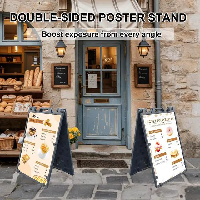 Alt view image 3 of 6 - 24"x36" A Frame Sign Stand, Double-Sided Heavy Duty Outdoor Large Signboard Portable Folding Poster Frame with Sand Fill Holes, Weather Resistant for Store, Cafés, Weddings, Street advertising