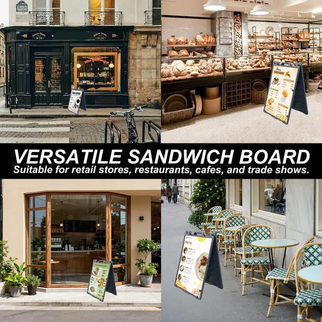 Alt view image 6 of 6 - 24"x36" A Frame Sign Stand, Double-Sided Heavy Duty Outdoor Large Signboard Portable Folding Poster Frame with Sand Fill Holes, Weather Resistant for Store, Cafés, Weddings, Street advertising