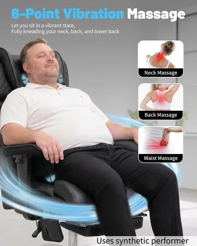 Alt view image 4 of 7 - Massage Office Chair with 6 Point Vibration, Foot Rest and Adjustable Armrests 500lbs Ergonomic Executive Home Office Desk Chairs for Big and Tall Heavy Duty People