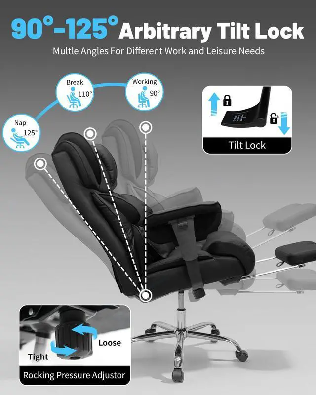 Alt view image 5 of 7 - Massage Office Chair with 6 Point Vibration, Foot Rest and Adjustable Armrests 500lbs Ergonomic Executive Home Office Desk Chairs for Big and Tall Heavy Duty People