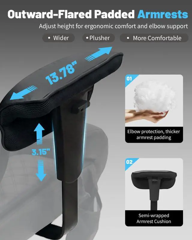 Alt view image 6 of 7 - Massage Office Chair with 6 Point Vibration, Foot Rest and Adjustable Armrests 500lbs Ergonomic Executive Home Office Desk Chairs for Big and Tall Heavy Duty People