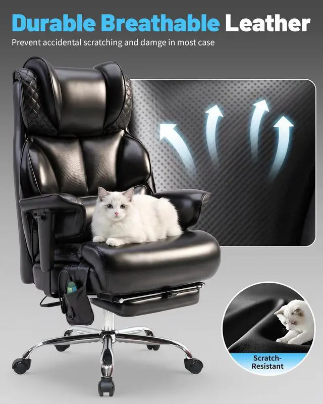 Alt view image 7 of 7 - Massage Office Chair with 6 Point Vibration, Foot Rest and Adjustable Armrests 500lbs Ergonomic Executive Home Office Desk Chairs for Big and Tall Heavy Duty People