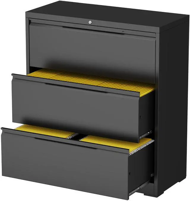 Main image of 3 Drawer Lateral File Cabinet with Lock,Metal File Cabinets for Home Office,Locking Filing Cabinet for Letters/Legal/A4 Size, Assembly Required,Black 3 Drawer-36 W