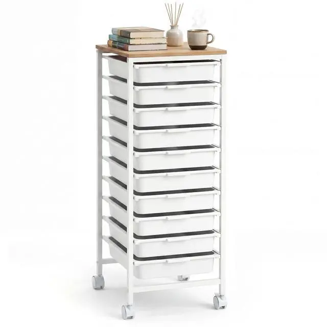 Main image of 10-Drawer Rolling Storage Cart w/Lockable Wheels(White) | Utility Cart w/ Wood Top, Art Craft Organizer for Home, School, Paper Storage, Craft Room, Classroom, Office & Dorm Supplies