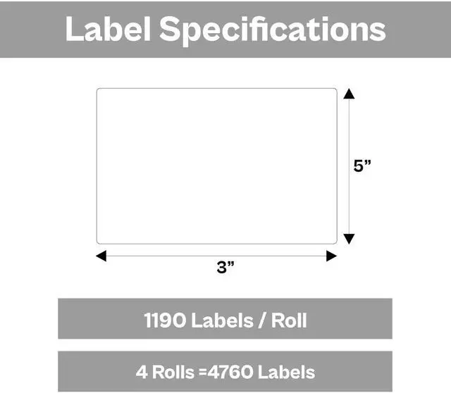 Alt view image 3 of 7 - PSBM 4 Rolls 3 x 5 Inch Thermal Transfer Label Stickers, 3 Inch Core, 1190 Labels/Roll, Fade-Resistant Label for Barcode and Shipping Printing, Compatible with Zebra, Sato & Datamax