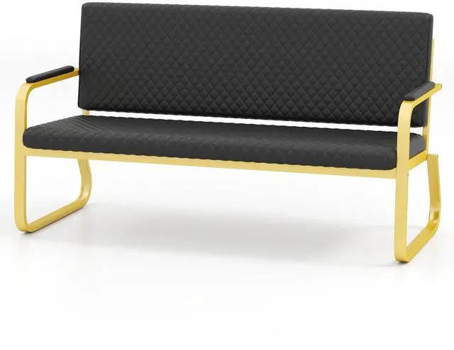 Main image of Waiting Chair, 56 Office Guest Chair (Gold) | Reception Seating with Padded Cushion, Durable Metal Frame, for Beauty Salon Barber Shop