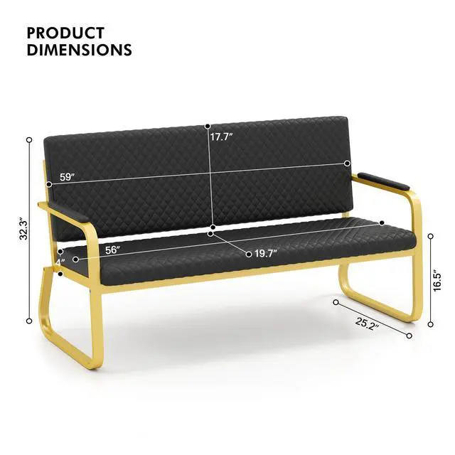 Alt view image 3 of 7 - Waiting Chair, 56 Office Guest Chair (Gold) | Reception Seating with Padded Cushion, Durable Metal Frame, for Beauty Salon Barber Shop
