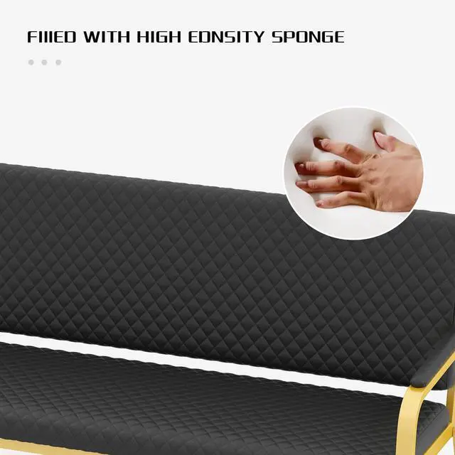 Alt view image 7 of 7 - Waiting Chair, 56 Office Guest Chair (Gold) | Reception Seating with Padded Cushion, Durable Metal Frame, for Beauty Salon Barber Shop