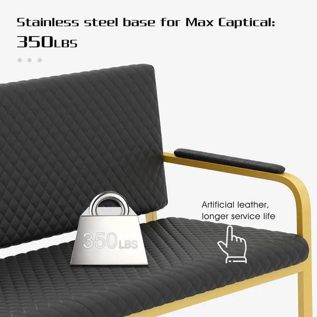 Alt view image 6 of 7 - Waiting Chair, 56 Office Guest Chair (Gold) | Reception Seating with Padded Cushion, Durable Metal Frame, for Beauty Salon Barber Shop