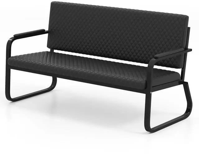 Main image of 56 Office Guest Chair Waiting Chair (Black) | Reception Seating with Padded Cushion, Durable Metal Frame, for Beauty Salon Barber Shop