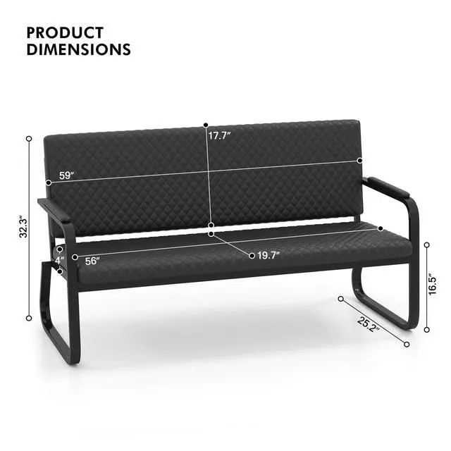 Alt view image 3 of 7 - 56 Office Guest Chair Waiting Chair (Black) | Reception Seating with Padded Cushion, Durable Metal Frame, for Beauty Salon Barber Shop