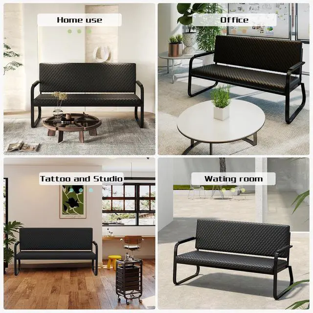 Alt view image 4 of 7 - 56 Office Guest Chair Waiting Chair (Black) | Reception Seating with Padded Cushion, Durable Metal Frame, for Beauty Salon Barber Shop