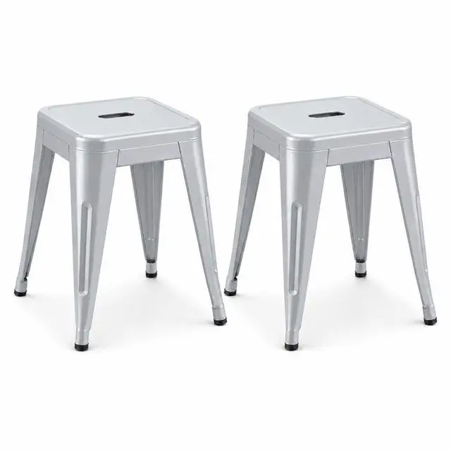 Main image of 18 Inch Silver Black Metal Bar Stools, Backless Set of 2 | Counter Height, Footrest, Non Slip Feet, Water Resistant, Stain Resistant, Easy to Clean, Patio, Cafe