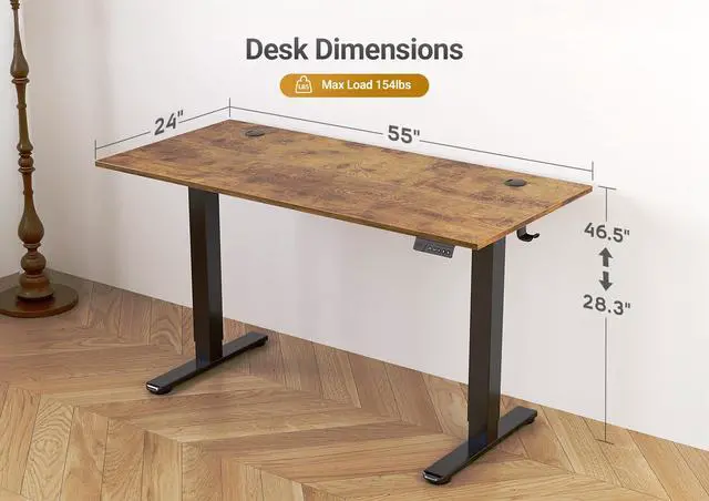 Alt view image 3 of 7 - Electric Standing Desk Adjustable Height, 55 x 24 Inch Sit Stand Desk with T-Shaped Frame, 3 Memory Presets & Cable Management for Home Office Computer Workstation, Black Frame/Rustic Brown Top