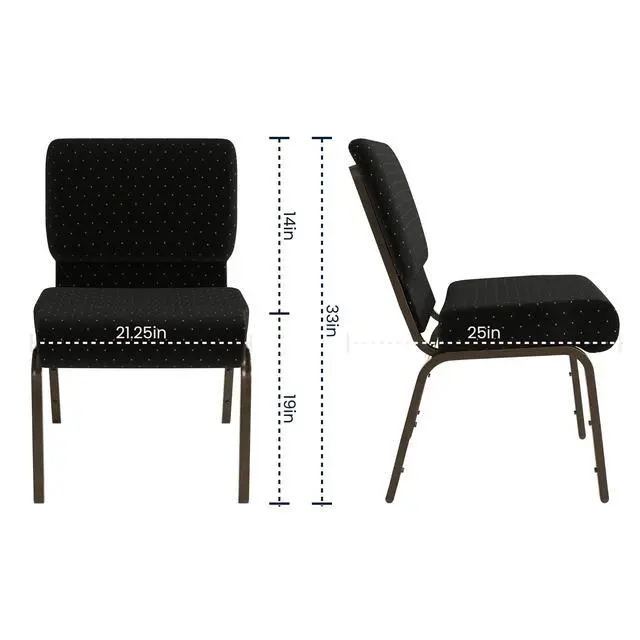 Alt view image 2 of 7 - Black Dot Patterned Fabric 21" W Stacking Church Chair | Gold Vein Frame, Fabric Upholstery