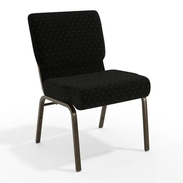 Alt view image 3 of 7 - Black Dot Patterned Fabric 21" W Stacking Church Chair | Gold Vein Frame, Fabric Upholstery