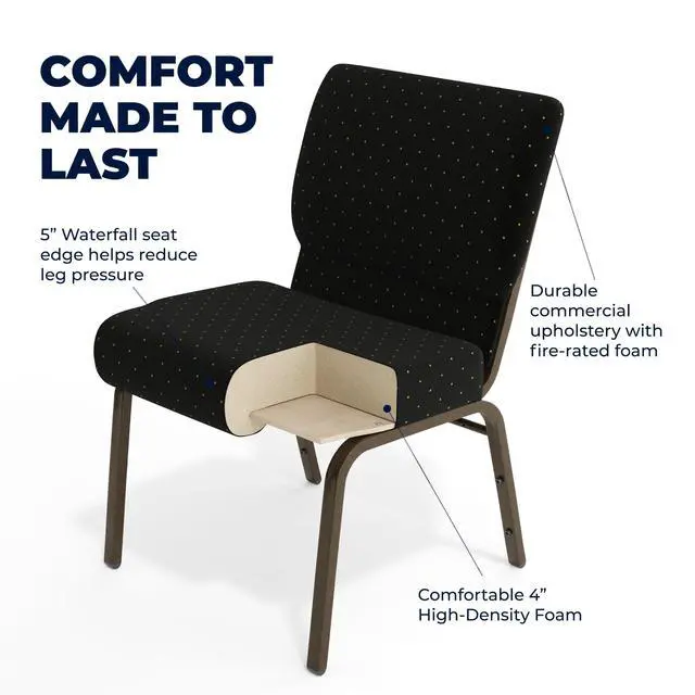 Alt view image 5 of 7 - Black Dot Patterned Fabric 21" W Stacking Church Chair | Gold Vein Frame, Fabric Upholstery