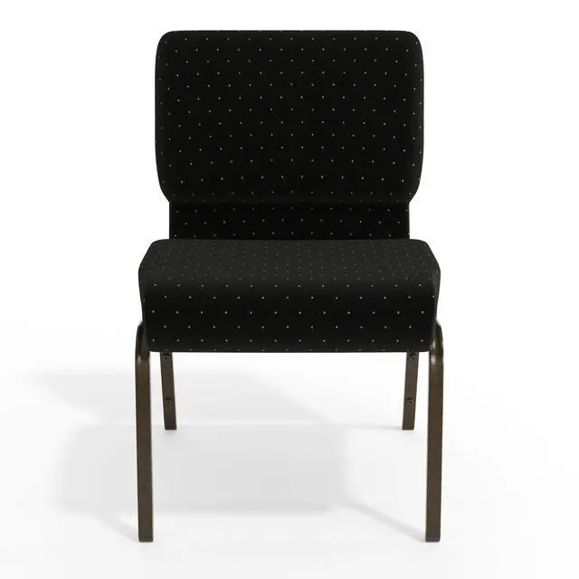 Alt view image 6 of 7 - Black Dot Patterned Fabric 21" W Stacking Church Chair | Gold Vein Frame, Fabric Upholstery