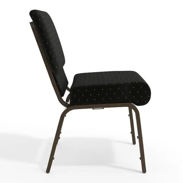 Alt view image 7 of 7 - Black Dot Patterned Fabric 21" W Stacking Church Chair | Gold Vein Frame, Fabric Upholstery