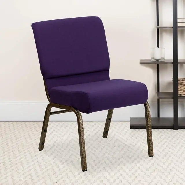 Main image of Royal Purple Fabric 21" W Stacking Church Chair | Gold Vein Frame, Fabric Upholstery