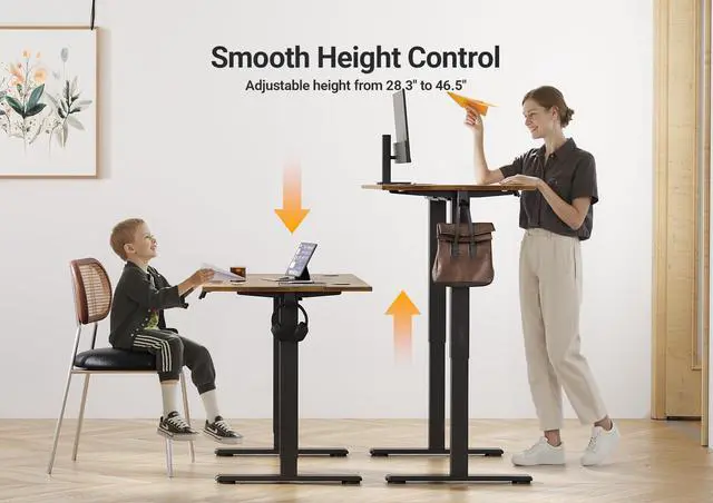 Alt view image 4 of 7 - Electric Standing Desk Adjustable Height, 55 x 24 Inch Sit Stand Desk with T-Shaped Frame, 3 Memory Presets & Cable Management for Home Office Computer Workstation, Black Frame/Rustic Brown Top