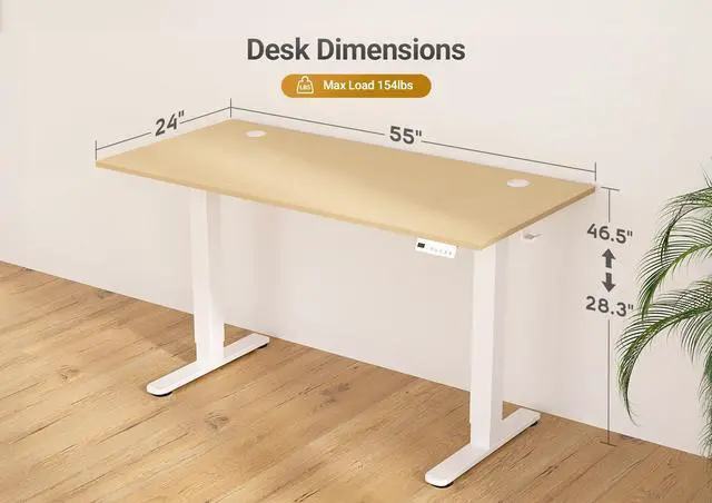 Alt view image 3 of 7 - Electric Standing Desk Adjustable Height, 55 x 24 Inch Sit Stand Desk with T-Shaped Frame, 3 Memory Presets & Cable Management for Home Office Computer Workstation, White Frame/Nature Top