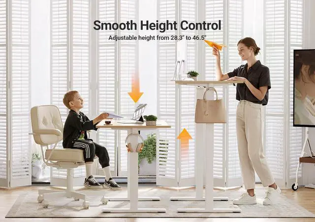 Alt view image 4 of 7 - Electric Standing Desk Adjustable Height, 55 x 24 Inch Sit Stand Desk with T-Shaped Frame, 3 Memory Presets & Cable Management for Home Office Computer Workstation, White Frame/Nature Top