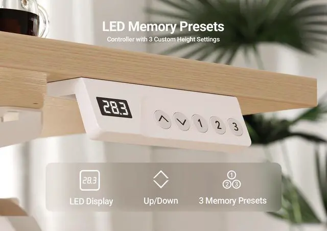 Alt view image 6 of 7 - Electric Standing Desk Adjustable Height, 55 x 24 Inch Sit Stand Desk with T-Shaped Frame, 3 Memory Presets & Cable Management for Home Office Computer Workstation, White Frame/Nature Top