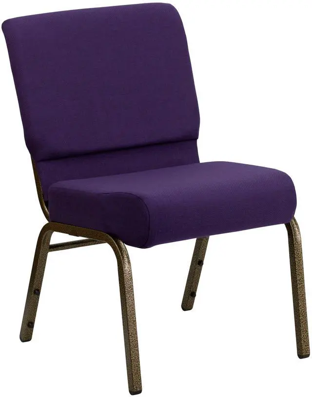 Alt view image 3 of 6 - Royal Purple Fabric 21" W Stacking Church Chair | Gold Vein Frame, Fabric Upholstery