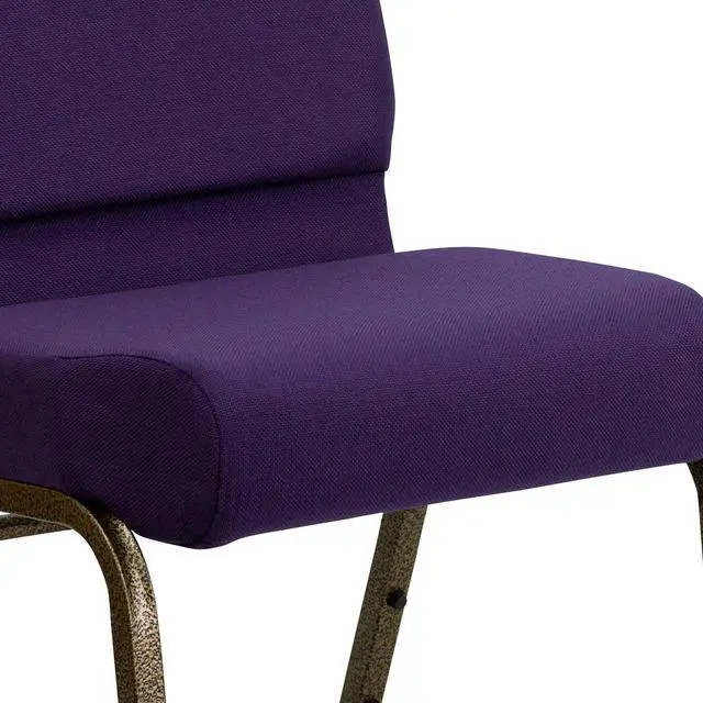 Alt view image 6 of 6 - Royal Purple Fabric 21" W Stacking Church Chair | Gold Vein Frame, Fabric Upholstery