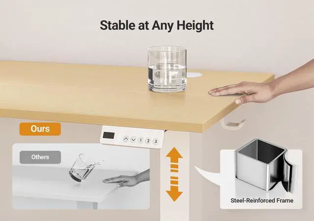 Alt view image 7 of 7 - Electric Standing Desk Adjustable Height, 55 x 24 Inch Sit Stand Desk with T-Shaped Frame, 3 Memory Presets & Cable Management for Home Office Computer Workstation, White Frame/Nature Top