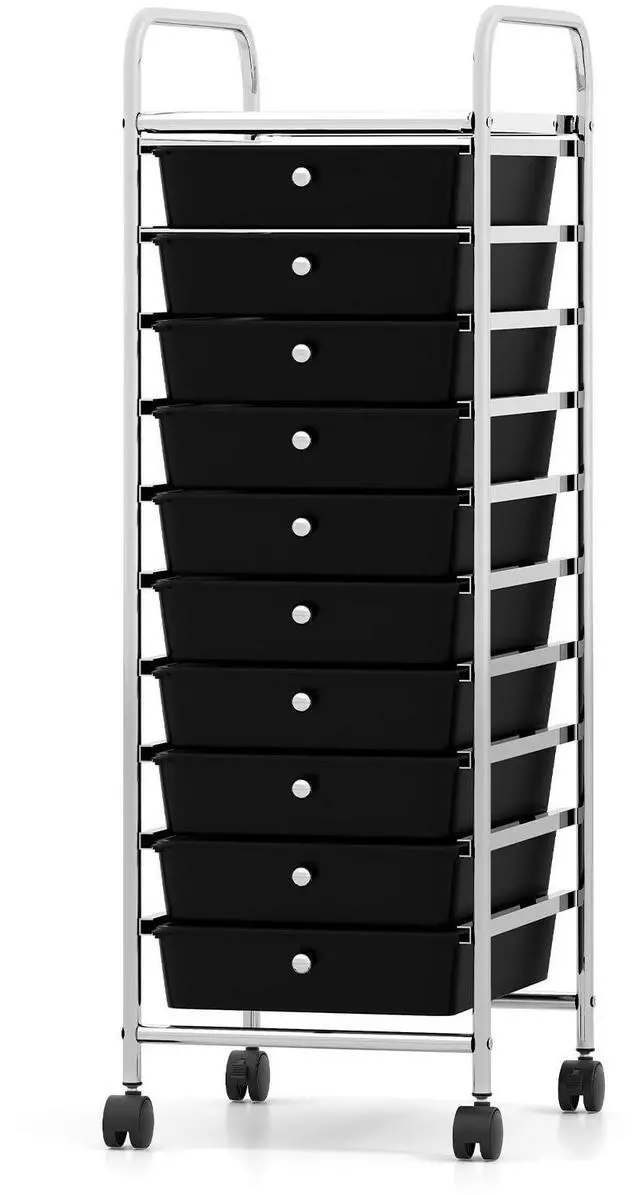 Main image of 10-Drawer Rolling Storage Cart, Utility Cart with Metal Frame, Lockable Wheels & Removable Drawers, Multipurpose Art Craft Organizer for Home Office Classroom (Black)