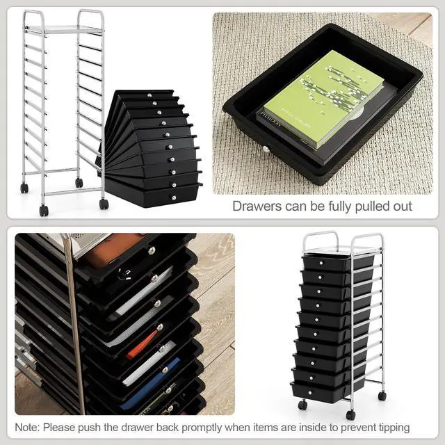 Alt view image 6 of 7 - 10-Drawer Rolling Storage Cart, Utility Cart with Metal Frame, Lockable Wheels & Removable Drawers, Multipurpose Art Craft Organizer for Home Office Classroom (Black)