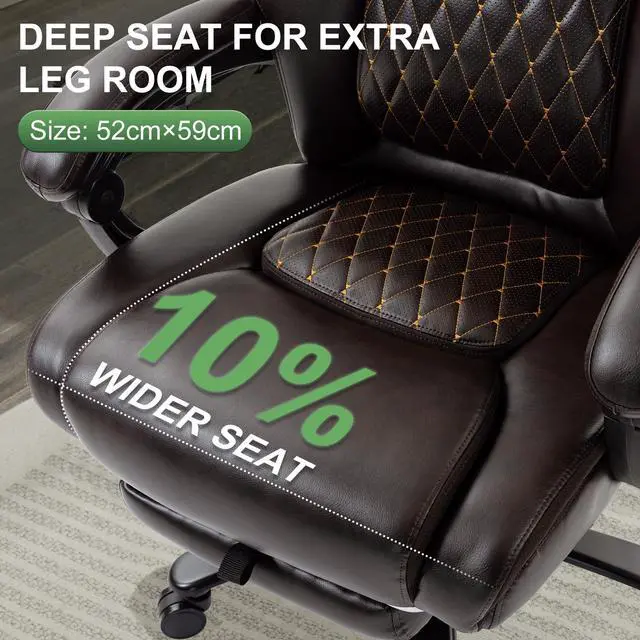 Alt view image 7 of 7 - 500LBS Reclining Executive Office Chair with Retractable Footrest, Brown | Adjustable Lumbar Support, for Big and Tall People, Leather, Manager Desk Chair, for Home Office, Work, and Relaxation
