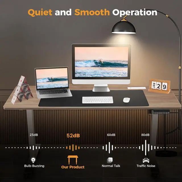 Alt view image 6 of 7 - Electric Standing Desk with Power Outlets and USB-C Port, 70 x 27 Inches Adjustable Height Sit Stand Up Desk for Home Office, Adjustable Desk with Memory Preset and Wheels, Oak