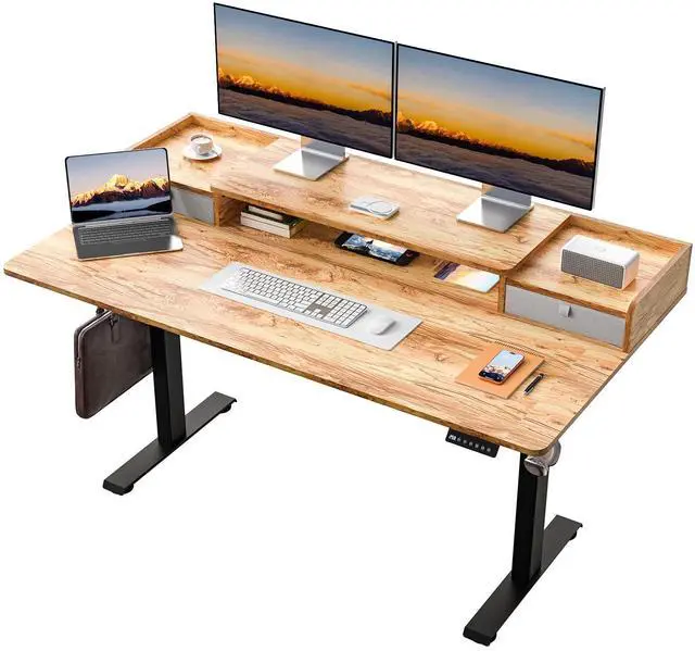 Main image of 63 x 30 Inch Electric Standing Desk with 2 Drawers, Adjustable Height Widened Stand Up Desk with Storage, Sit to Stand Ergonomic Workstation for Home Office, Light Rustic